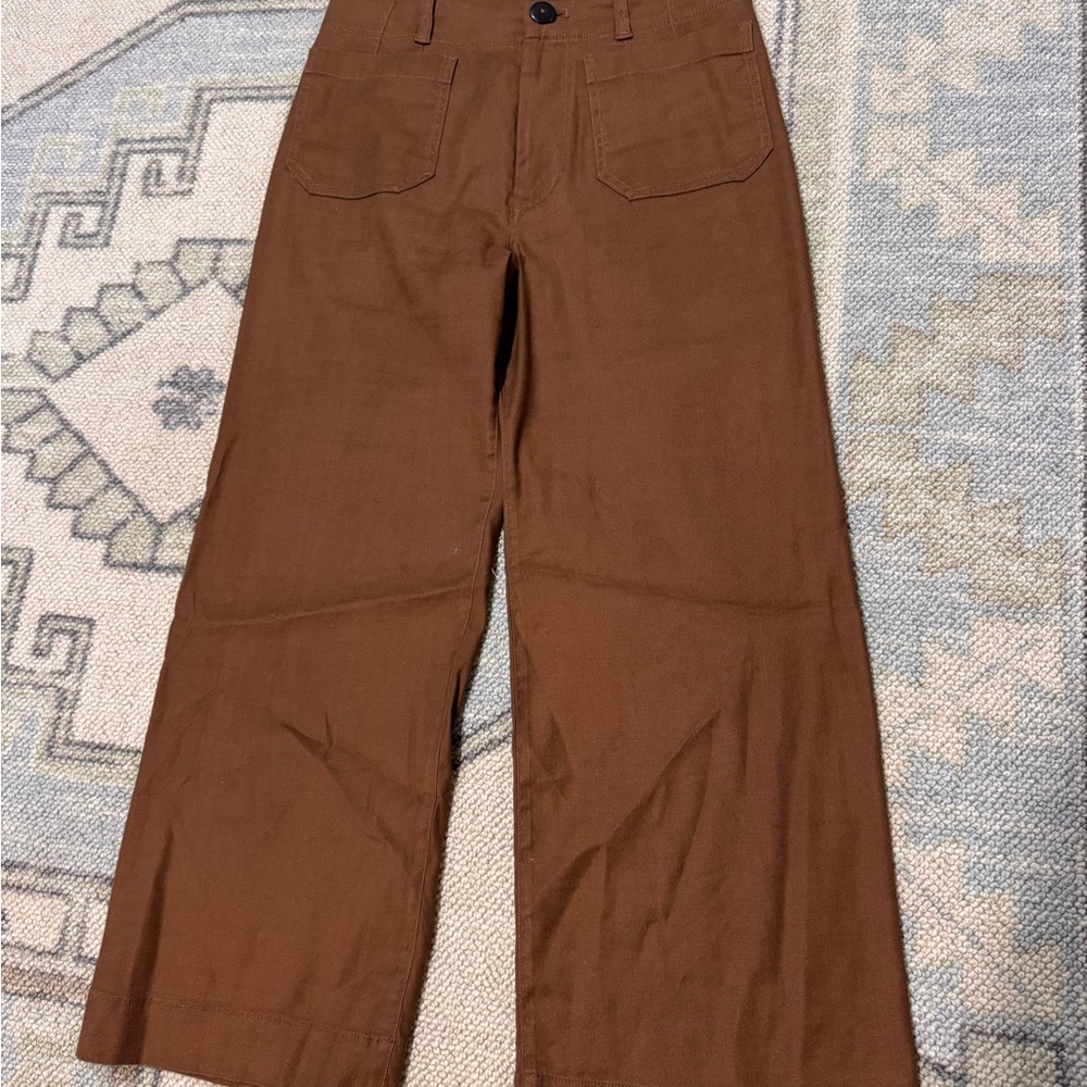 Maeve Brown Linen Cropped Pants